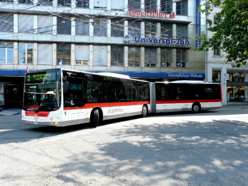 VB St.Gallen - MAN Lion`s City Gelenkbus Nr.274 SG 198274 eingeteilt auf der Linie 2 am 28.06.2008