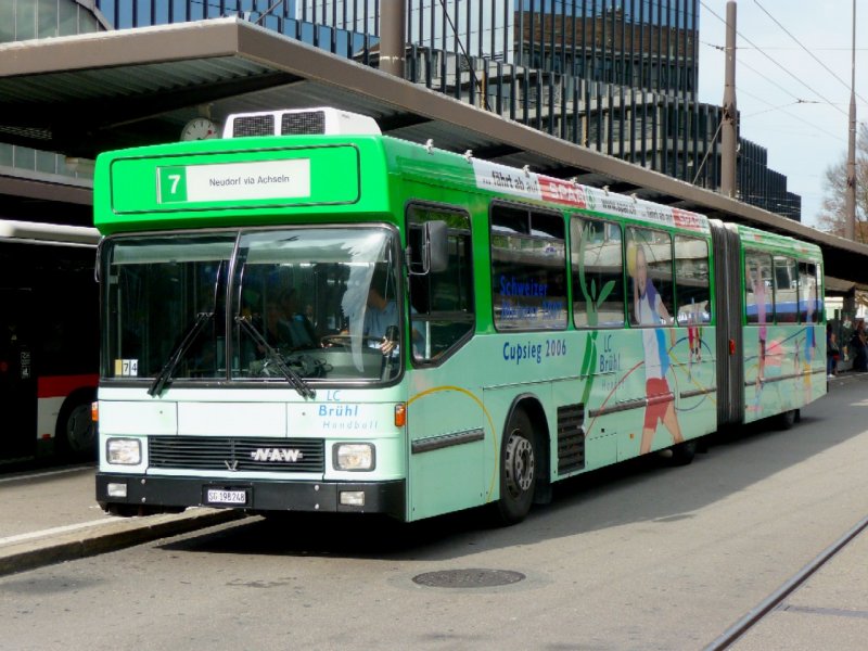 VB St.Gallen - NAW-Hess Gelenkbus Nr.248  SG 198248 mit Werbung eingeteilt auf der Linie 7 am 03.09.2008