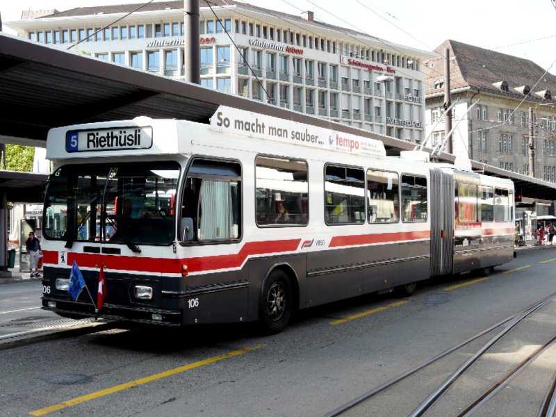 VB St.Gallen - Saurer-Hess Gelenktrolleybus Nr.106 eingeteilt auf der Linie 5 am 28.06.2008