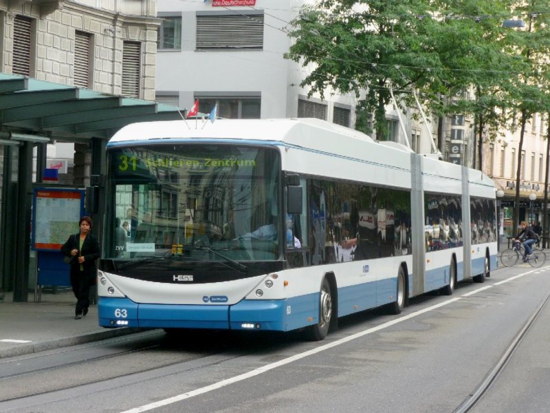 VBZ - Hess-Swisstrolley BGGT-N2C  Nr.63 unterwegs auf der Linie 31 am 15.09.2008