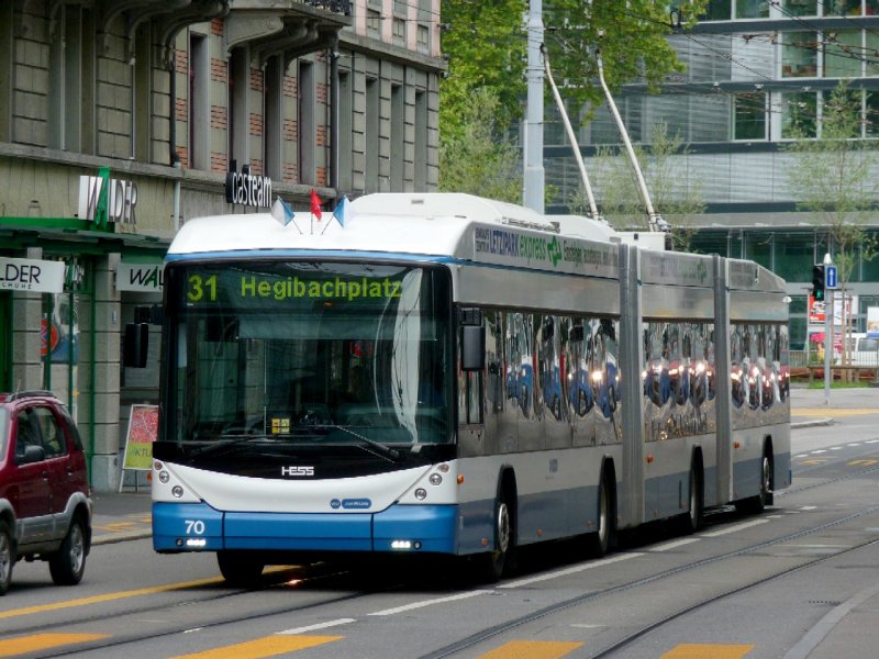 VBZ - Hess-Swisstrolley BGGT-N2C Nr.70 unterwegs auf der Linie 31 am 15.09.2008