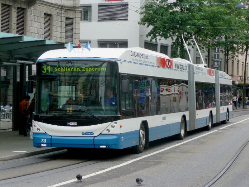 VBZ - Hess-Swisstrolley BGGT-N2C Nr.73 unterwegs auf der Linie 31 am 15.09.2008