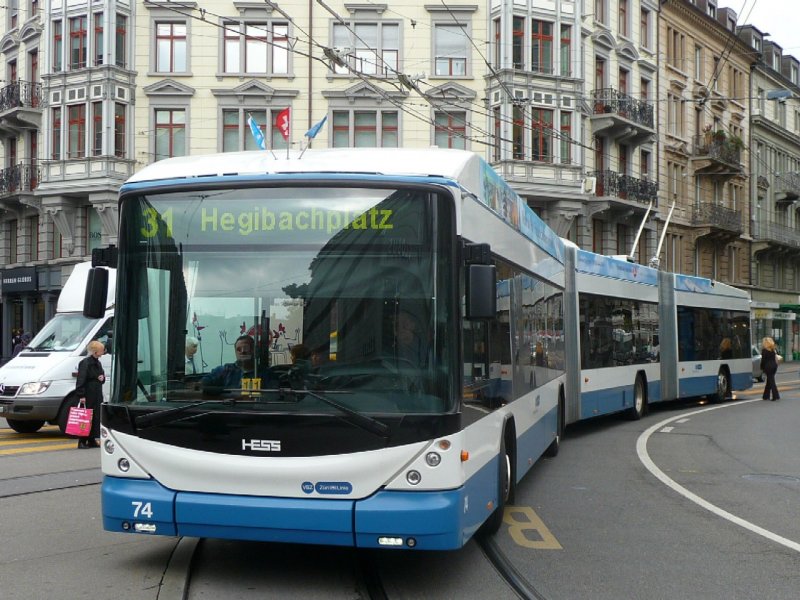 VBZ - Hess-Swisstrolley BGGT-N2C Nr.74 unterwegs auf der Linie 31 am 15.09.2008