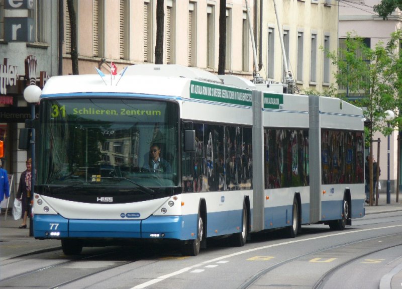 VBZ - Hess-Swisstrolley BGGT-N2C  Nr.77 unterwegs auf der Linie 31 am 15.09.2008