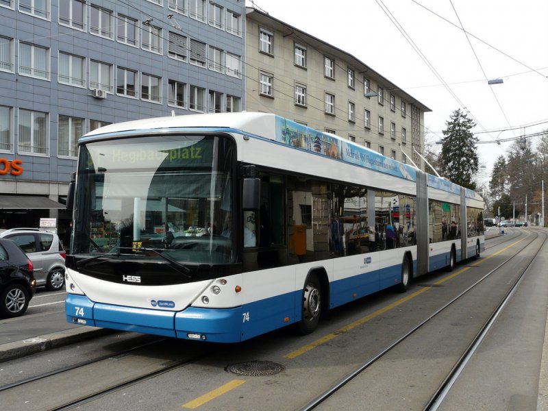 VBZ - Hess-Swisstrolleybus BGGT-N2C  Nr.74 unterwegs auf der Linie 31 am 14.03.2009