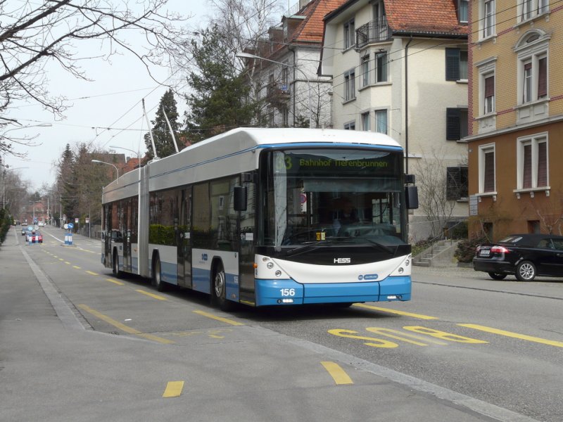 VBZ - Hess-Swisstrolleybus BGT-N2C  Nr.156 unterwegs auf der Linie 33 am 14.03.2009