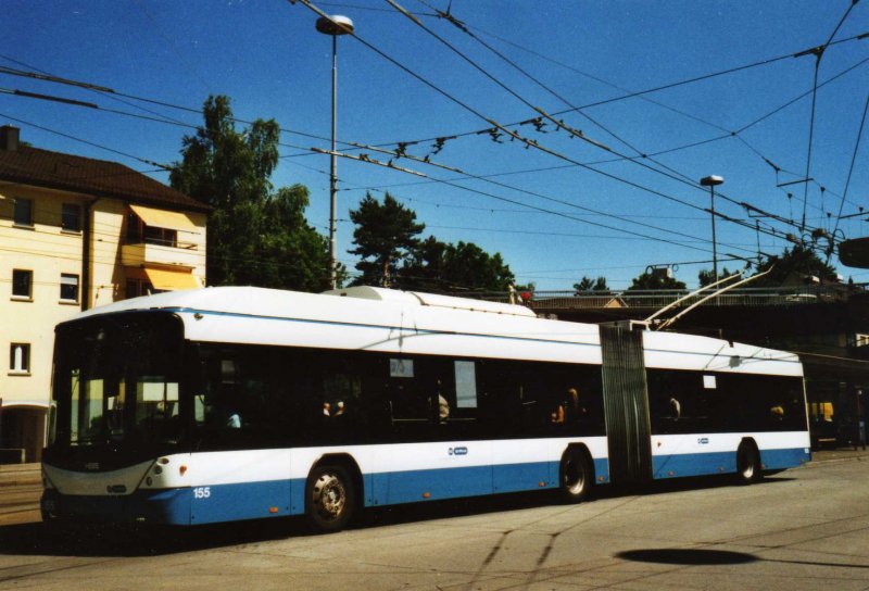 VBZ Zürich Nr. 155 Hess/Vossloh Gelenktrolleybus am 17. Juni 2009 Zürich, Bucheggplatz