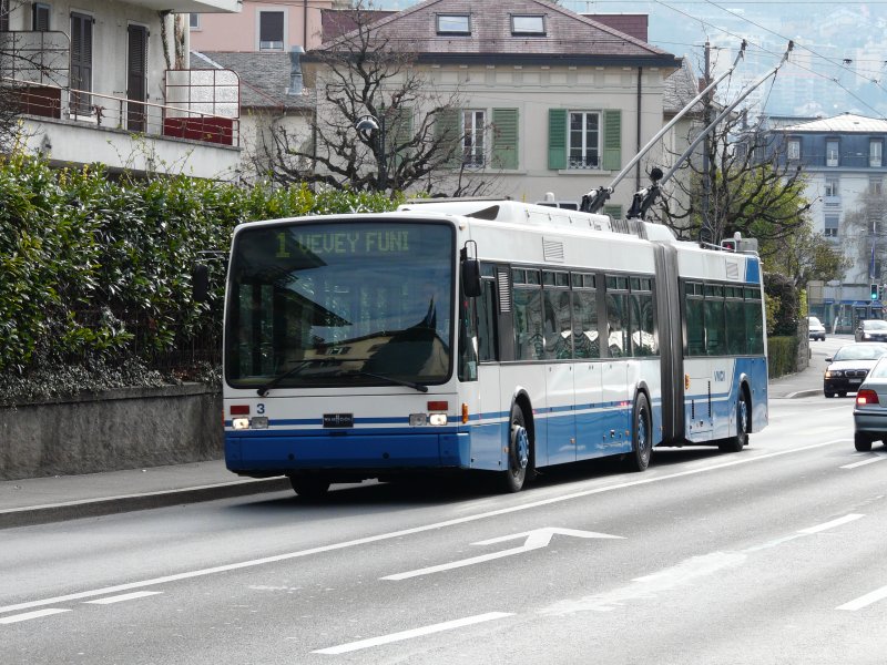 VMCV - VANHOOL Trolleybus Nr.3 unterwegs nach Vevey am 05.04.2008