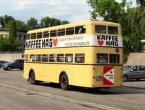 B�sing-Doppeldeckerbus KAFFEE HAG, w�hrend der Sonderfahrten 2007 nur als Leerbus unterwegs (nicht f�r die Personenbef�rderung zugelassen)