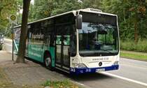 Dieser Mercedes-Benz Citaro Facelift der Stadtwerke Kaiserslautern (Wagen Nr. 343) stand whrend eines Bundesligaspiels des 1.FCK auf einem Parkplatz und wartete auf seinen Einsatz. Der Bus trgt Werbung des Fraunhofer Instituts fr Experimentelles Software Engineering in Kaiserslautern.
