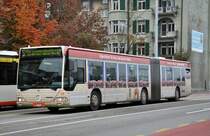 Mercedes Citaro mit der Betriebsnummer 46 und der Vollwerbung fr Hypotheken von Baloise Bank Soba auf der Linie 5 beim Bahnhof Soloturn. Die Aufnahme stammt vom 02.11.2011.
