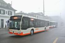 Der BSU Citaro C2 Nr. 89 wartet beim Hauptbahnhof von Solothurn auf neue Aufgaben, 15.01.2014.
