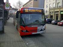 Scania OmniCity ehemals Hagro Transbus GmbH in Karlsruhe, jetzt Seitz Reisen, Vaihingen/Enz (beides Tochtergesellschaften von Eberhardt Reisen) im Januar 2013 am Hauptbahnhof in Karlsruhe. Fünf der sechs Hagro Scania Fahrzeuge wurden 2012/2013 sukzessive durch Solaris Urbino ersetzt und teilweise an andere Gesellschaften von Eberhardt abgegeben. Hier wird einer davon ersatzweise wieder im Stadtverkehr Karlsruhe eingesetzt.