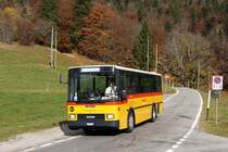 PostAuto-Linie Oberdorf SO-Weissenstein (Linie 10.013). Im Jahre 2014 wird der Seilbahnersatz die Bergtouristen zum letzten Mal über die spektakuläre Bergstrasse auf den Solothurner-Hausberg Weissenstein bringen. Am 31. Oktober 2010 wurde der bereits historische NAW auf der Fahrt nach Oberdorf bei Nesselboden im Bilde festgehalten.
Foto: Walter Ruetsch