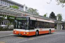 RBS, Worblaufen Nr. 16/BE 710'808 MAN (ex Nr. 12) am 29. April 2014 in Papiermühle. Dieses Fahrzeug wurde für ein paar Einsatztage während der BEA noch umnummeriert, weil gleichzeitig das neue Fahrzeug 12 bereits im Einsatz war.