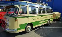 K�ssbohrer Setra S6 mit Einachsanh�nger, Baujahr 1958, Henschel-Diesel mit 4070ccm und 85PS, 21(Schlaf-)Sitze, Vmax.100Km/h, Europatreffen historischer Busse in Sinsheim, April 2014