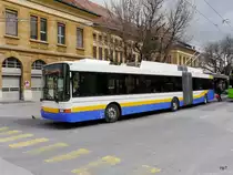 transN / La Chaux de Fonds - Solaris Trolleybus Nr.121 unterwegs vor dem Bahnhof in La Chaux de Fonds am 16.05.2014