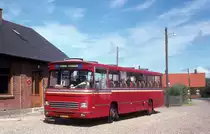 VLTJ (Vemb-Lemvig-Thyborøn-Jernbane) Landbus (Leyland-DAB) Bahnhof Harboøre am 27. August 1974.
