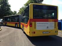 Mercedes Citaro G Nr. 7 (2001?) der BLT am 13.6.2014 wartend an der Endhaltestelle  Bachgraben . Dieser Bus stiess im Zuge der Übernahme der AGSE-Linien zum BLT Fuhrpark (daher auch die tiefe  Oberbaselbieter Nummer ). Er ist im Gegensatz zu den Original-BLT-Gelenkern nur 3-türig. Nachdem er nun einige Wochen bzw. Monate in der Garage (als Reserve?) verbrachte, ist er nun seit einigen Tagen zu meiner Freude täglich im Einsatz auf der Linie 64 :) Dies wohl unter anderem, weil man derzeit die neueren 4 Gelenker auf einem Tramersatz benötigt...