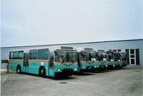 TPF Fribourg Nr. 25 Volvo/R&J (ex GFM Fribourg Nr. 25) am 22. Dezember 2007 Biel, Rattinbus (und 5 weitere ex GFM-Busse, die auf den Weiterverkauf warten)