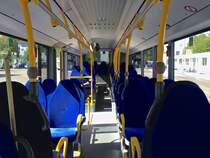 Innenraum eines Mercedes-Benz Citaro C2 Ü von vorne aus. Aufgenommen am 17.09.2014.