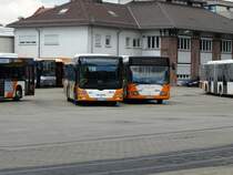 vBus MAN Lions City und Mercedes Benz O405 am 27.09.14 in Heidelberg im Betriebshof durch den Zaun fotografiert