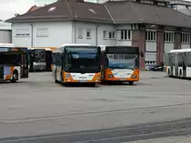 vBus MAN Lions City und Mercedes Benz O405 am 27.09.14 in Heidelberg im Betriebshof durch den Zaun fotografiert