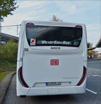 . Heckansicht des IVECO Crosswaybusses, aufgenommen am ZOB Oldenburg am 11.10.2014