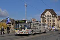 Mercedes O 405 736  Moolbus  auf der Linie 38 überquert die Mittlere Rheinbrücke. Die Aufnahme stammt vom 06.11.2014.