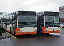BSU: Der neuste und der älteste MERCEDES CITARO mit und ohne Anschrift bei der BSU GARAGE Zuchwil am 15. November 2014.
Foto: Walter Ruetsch 