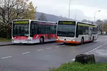 BGU/BSU: Begegung von MERCEDES CITARO BUSSEN der ersten und dritten Generation bei der Cishaltestelle Solothurn am 18. November 2014.
Foto: Walter Ruetsch