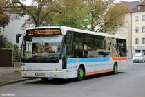 5 August 2014 - Schweinfurt, Schlemsrasen ein in Deutschland eher seltener VDL Berkhof Ambassador 200 (Baujahr 2011) der Stadtwerke Schweinfurt auf den Weg zur Mozartstra�e.
