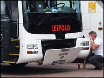 Seltener Anblick - MAN Lion's Coach von Leipold aus Deutschland im Stadthafen Sassnitz am 17.08.2013