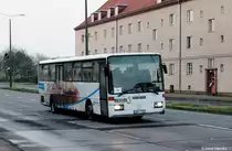 Brandenburg, Kreuzung Wilhelmsdorfer-Straße am 12.04.2014 Vorbeifahrt eines Mercedes-Benz O408 der Firma Thiermann.