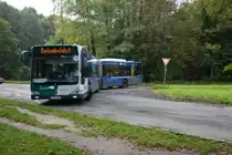 P-AV 982 erreicht am 18.10.2014 seine Endhaltestelle Potsdam Neues Palais. Jetzt kurz Pause dann geht es zum Hauptbahnhof Potsdam und es ist Feierabend. Aufgenommen wurde Mercedes Benz O530.
