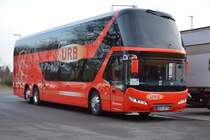 Dieser Neoplan Skyliner mit dem Kennzeichen UEM-UR 76 steht am 17.01.2015 auf dem Rastplatz an der A 115 in Berlin.
