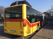 VZO Grüningen, Mercedes-Benz Citaro G (Nr. 319/ZH41407, 2001, ex. BLT Oberwil Nr. 7, ex. AGSE Eptingen BL 7919) am Do 19. März 2015 am Bahnhof Wetzikon ZH. Hier wartet der ehemalige 7er auf die Abfahrt nach Bauma (L850). Meiner Meinung nach sowieso eine der coolsten VZO-Linien...