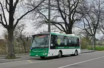 Elektro Testbus SOR EBN 8 wird bei den Basler Verkehrs Betriebe ab dem 1. April 2015 auf den Kleinbuslinien 35 und 45 getestet. Am Sonntag fährt der Elektrobus auf der kleinen Linie 34. Nach einem Einsatz wird der Bus ausgewechselt und fährt zurück in die Garage Rankstrasse wo er wieder an die Steckdose geht. Die Aufnahme stammt vom 06.04.2015.
