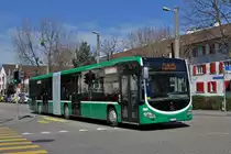 Fabrikneuer Mercedes Citaro mit der Betriebsnummer 7002 auf Instruktionsfahrt. Die Aufnahme entstand bei der Kreuzung Rauracherstrasse/ Bäumlihofstrasse am 07.04.2015.