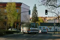 24. April 2015 Brandenburg, Ziegelstraße - ein Setra S215xx des Domstiftgutes Mötzow auf Feierabendfahrt. 