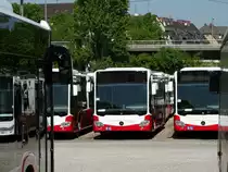 Ein neuer Mercedes Benz Citaro C2 am 24.04.15 bei Evo Bus in Mannheim durch den Zaun fotografiert