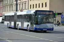 Am 04.05.2015 fährt P-AV 314 (Solaris Urbino 18) auf der Linie 631 nach Bahnhof Werder. Aufgenommen am Platz der Einheit in Potsdam.
