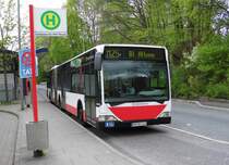 MB Citaro G HHA 7605 auf Linie M25 am U Burgstr., 1.5.15