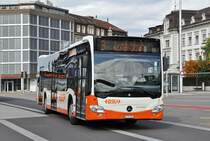 Mercedes Citaro 97 auf der Linie 9 fährt zur Haltestelle beim Bahnhof Solothurn. Die Aufnahme stammt vom 05.09.2015.