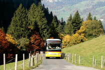 Ein Setra S 412 UL Postauto auf dem Kurs 31.164 Meiringen - Schwarzwaldalp - Grindelwald (Rosenlaui-Linie) unterhalb von Sewli; 11.11.2015 
