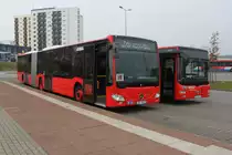 Mercedes-Benz O 530 III(Citaro 2.Generation)und MAN Niederflurbus 3.Generation(Lion's City)abgestellt am 31.10.2015 am Rostocker Hbf.