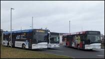 Solaris Urbino 12 und Mercedes Citaro II und Solaris Urbino 12 der RPNV in Sassnitz am 16.03.2014
