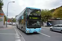 FL-39882 fährt am 08.10.2015 auf der Linie 11 nach Sargans (Schweiz). Aufgenommen wurde ein MAN Lion's City DD / Vaduz Aeulestrasse.
