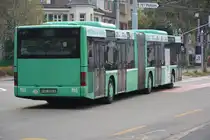 Am 13.10.2015 fährt BS-3285 auf der Linie 50. Aufgenommen wurde ein MAN Niederflurbus der 2. Generation / Basel, Kannenfeldplatz.
