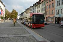 Am 14.10.2015 fährt dieser Hess O-Bus  110  auf der Linie 3. Aufgenommen in Winterthur Stadthausstrasse.
